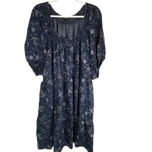 Torrid Blue Floral Smocked Midi Dress Pockets Size 4 w/ Pockets